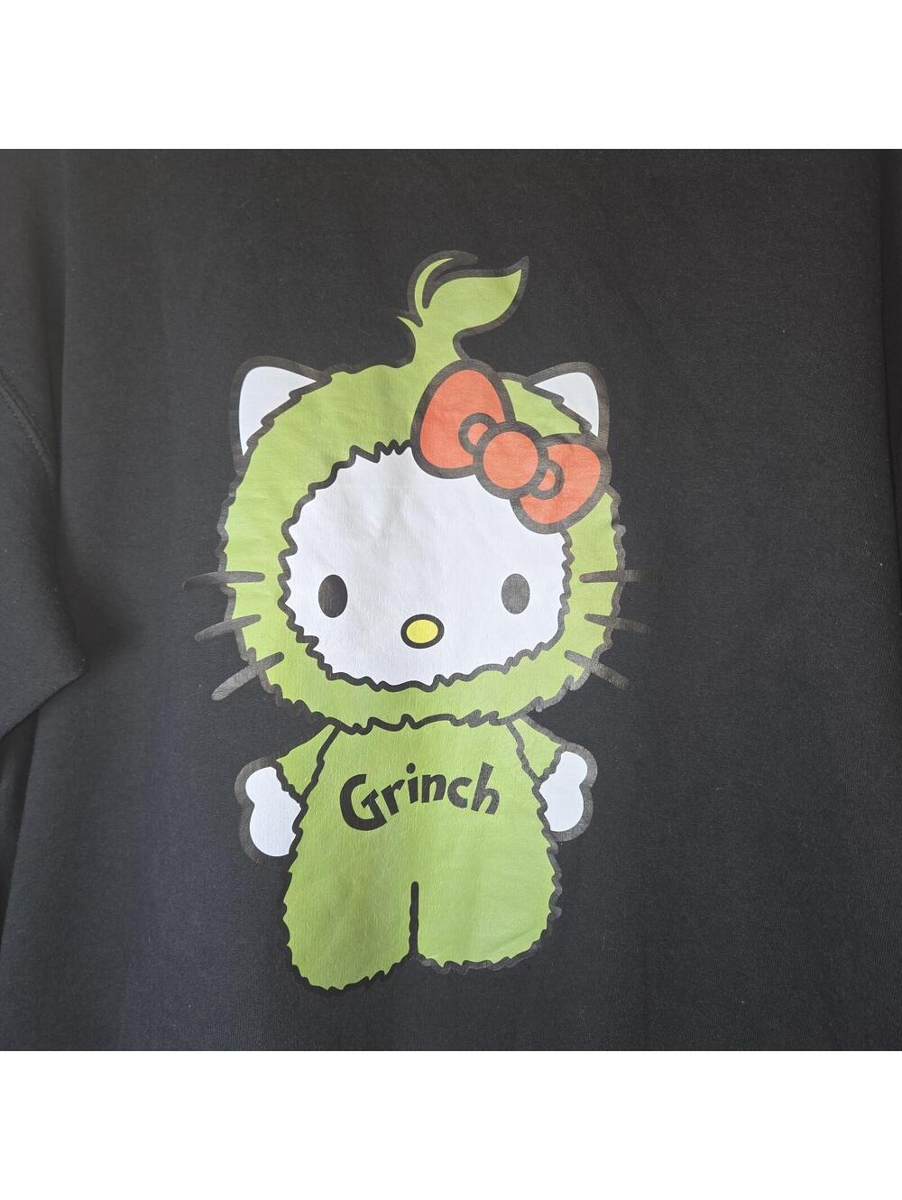 Grinch Hello Kitty Christmas Adult Black Sweatshirt sz XL Gildan - Picture 2 of 9